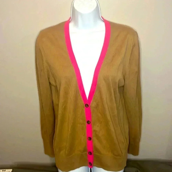Old Navy tan and pink cardigan with buttons women’s size large - Picture 1 of 4